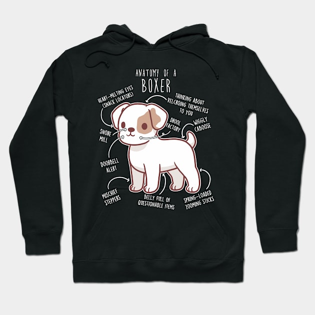 Boxer Dog White Check Anatomy Hoodie by Psitta